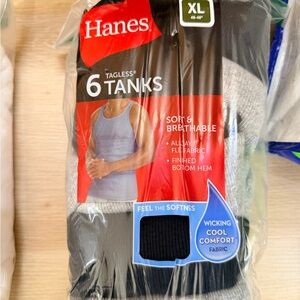Hanes Men's XL Black and Gray Tagless Tanks - 6 Pack